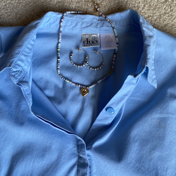 Duo Maternity baby blue lace up/tie back button down shirt M - Picture 16 of 17